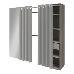 Dressing avec rideau et porte miroir effet chêne grisé GoodHome Atomia H. 187,5 x L. 200 x P. 45 cm