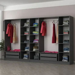 Dressing avec étagères et penderies - 21 espaces de stockage - 315 X 210 X 52 cm - MONTMARTRE