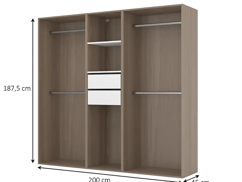 Dressing bicolore 4 penderies et 2 tiroirs GoodHome Atomia H. 187,5 x L. 200 x P. 45 cm