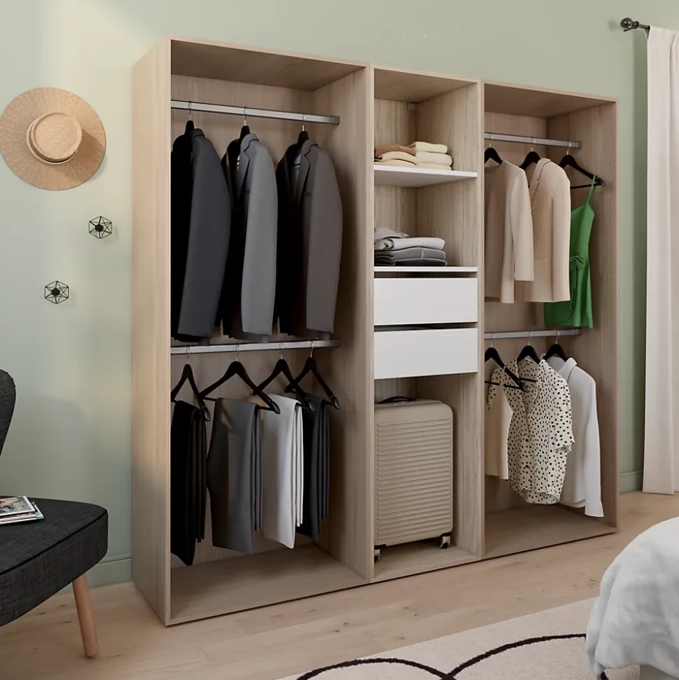 Dressing bicolore 4 penderies et 2 tiroirs GoodHome Atomia H. 187,5 x L. 200 x P. 45 cm