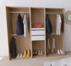 Dressing bicolore 4 penderies et 2 tiroirs GoodHome Atomia H. 187,5 x L. 200 x P. 45 cm