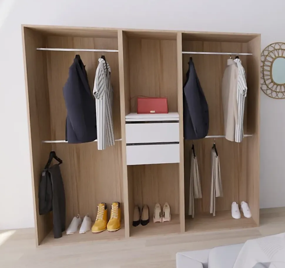Dressing bicolore 4 penderies et 2 tiroirs GoodHome Atomia H. 187,5 x L. 200 x P. 45 cm