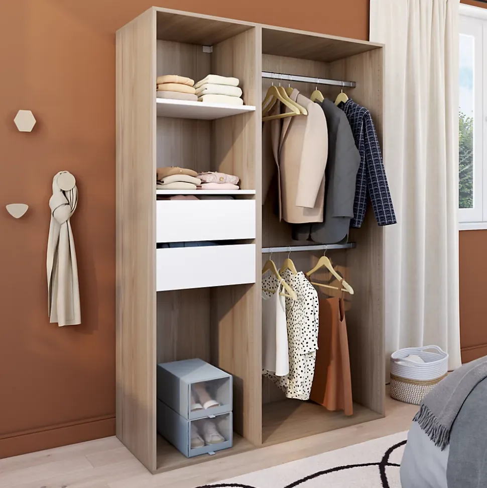 Dressing bicolore double penderie 2 tiroirs GoodHome Atomia H. 187,5 x L. 125 x P. 45 cm