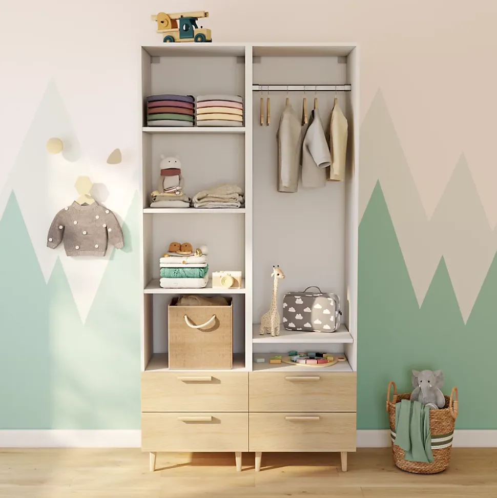 Dressing bicolore sur pieds 4 tiroirs chambre enfant GoodHome Atomia H. 198,5 x L. 100 x P. 45 cm