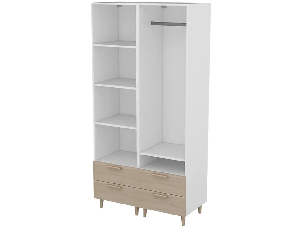 Dressing bicolore sur pieds 4 tiroirs chambre enfant GoodHome Atomia H. 198,5 x L. 100 x P. 45 cm