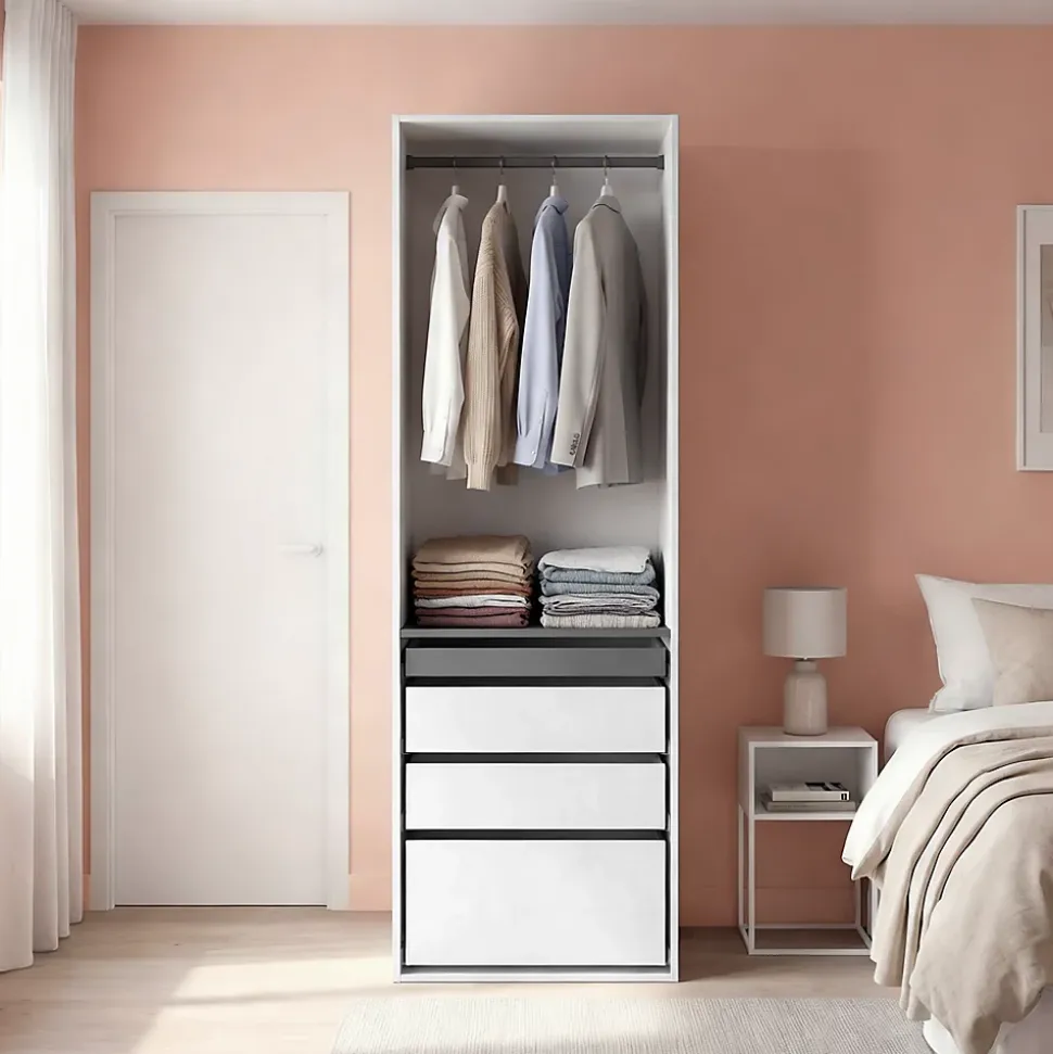 Dressing blanc 4 tablettes 3 tiroirs GoodHome Atomia H. 225 x L. 75 x P. 58 cm