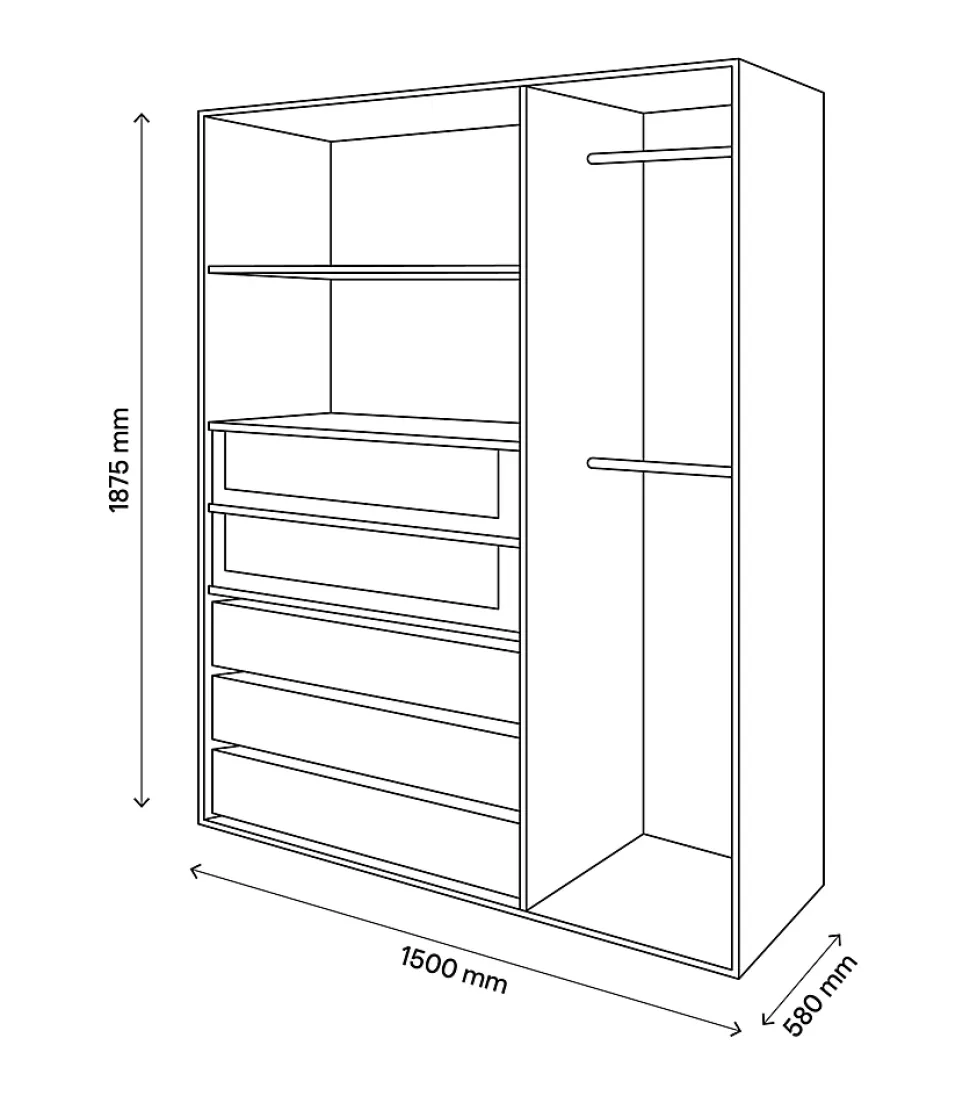 Dressing blanc 2 tablettes 5 tiroirs GoodHome Atomia H. 187,5 x L. 150 x P. 58 cm