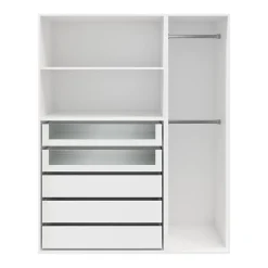 Dressing blanc 2 tablettes 5 tiroirs GoodHome Atomia H. 187,5 x L. 150 x P. 58 cm