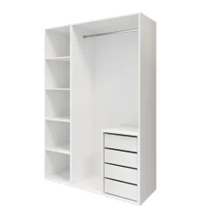 Dressing blanc 4 tablettes 4 tiroirs GoodHome Atomia H. 225 x L. 150 x P. 58 cm