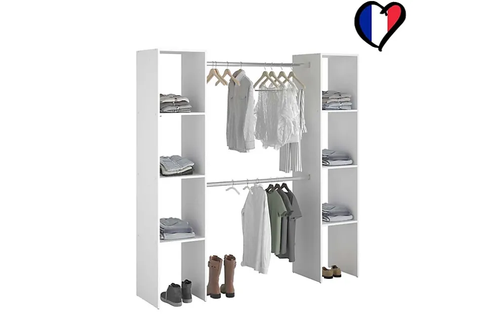 Dressing blanc 6 étagères, 2 penderies 180 x 40 x 180 cm - ELYSEE