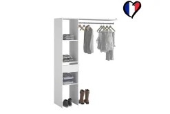 Dressing blanc 3 étagères, 1 tiroir, penderie 138 x 40 x 180 cm - ELYSEE