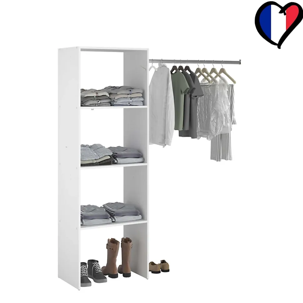 Dressing blanc 3 étagères, penderie 160 x 40 x 180 cm - ELYSEE