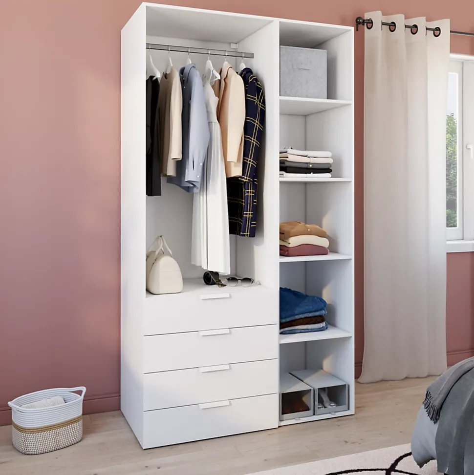 Dressing blanc 4 tiroirs GoodHome Atomia H. 225 x L. 125 x P. 58 cm