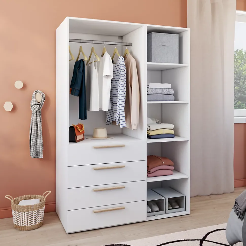 Dressing blanc 4 tiroirs GoodHome Atomia H. 187,5 x L. 125 x P. 58 cm
