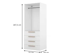 Dressing blanc 4 tiroirs GoodHome Atomia H. 187,5 x L. 75 x P. 58 cm