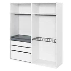 Dressing blanc avec porte pantalon 4 tablettes 3 tiroirs GoodHome Atomia H. 225 x L. 200 x P. 58 cm