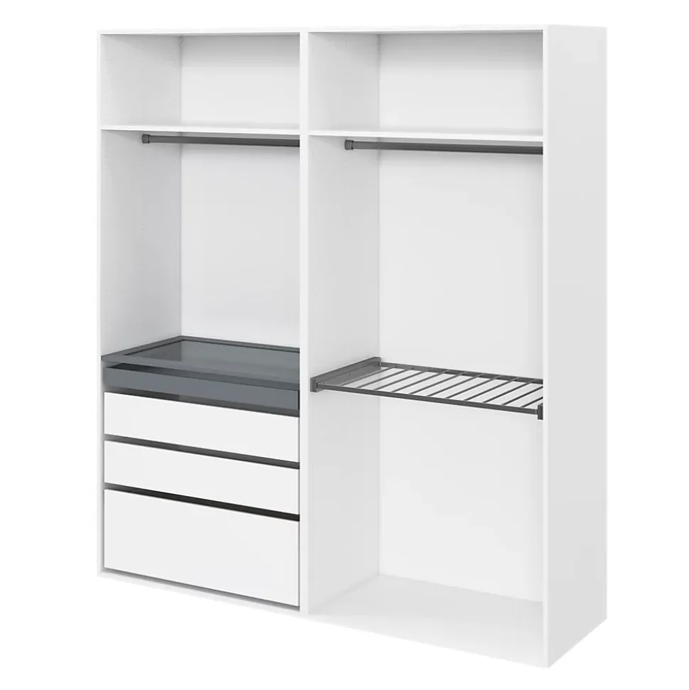 Dressing blanc avec porte pantalon 4 tablettes 3 tiroirs GoodHome Atomia H. 225 x L. 200 x P. 58 cm