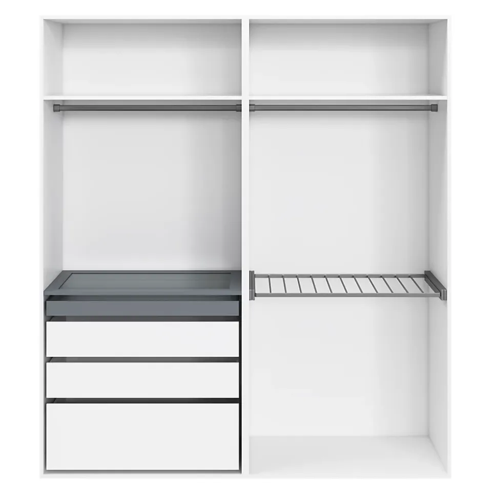 Dressing blanc avec porte pantalon 4 tablettes 3 tiroirs GoodHome Atomia H. 225 x L. 200 x P. 58 cm