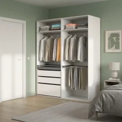 Dressing blanc avec porte pantalon 4 tablettes 3 tiroirs GoodHome Atomia H. 225 x L. 200 x P. 58 cm
