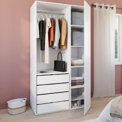 Dressing blanc avec porte et 4 tiroirs GoodHome Atomia H. 225 x L. 125 x P. 58 cm