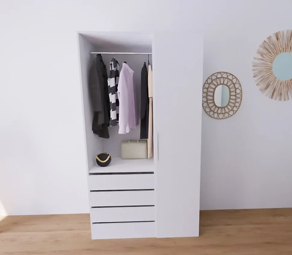 Dressing blanc avec porte et 4 tiroirs GoodHome Atomia H. 225 x L. 125 x P. 58 cm