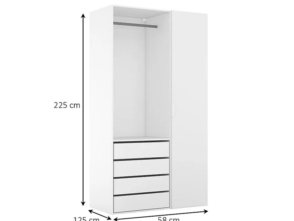 Dressing blanc avec porte et 4 tiroirs GoodHome Atomia H. 225 x L. 125 x P. 58 cm