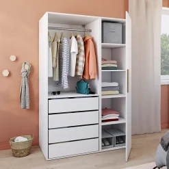 Dressing blanc avec porte 4 tiroirs GoodHome Atomia H. 187,5 x L. 125 x P. 58 cm