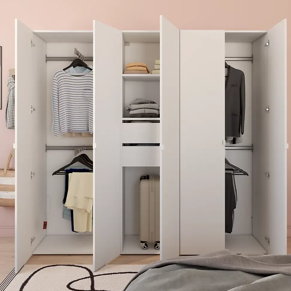 Dressing blanc avec porte 4 penderies et 2 tiroirs GoodHome Atomia H. 187,5 x L. 200 x P. 45 cm