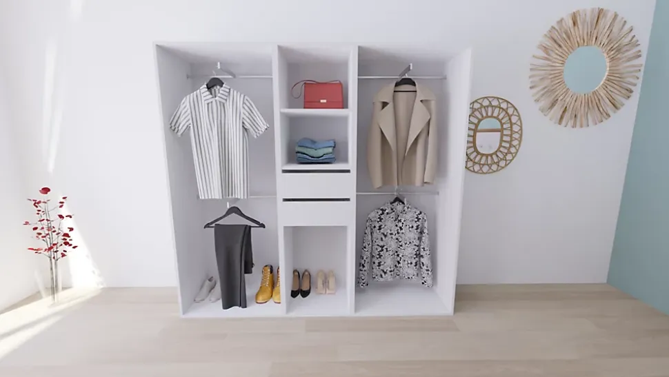 Dressing blanc avec porte 4 penderies et 2 tiroirs GoodHome Atomia H. 187,5 x L. 200 x P. 45 cm