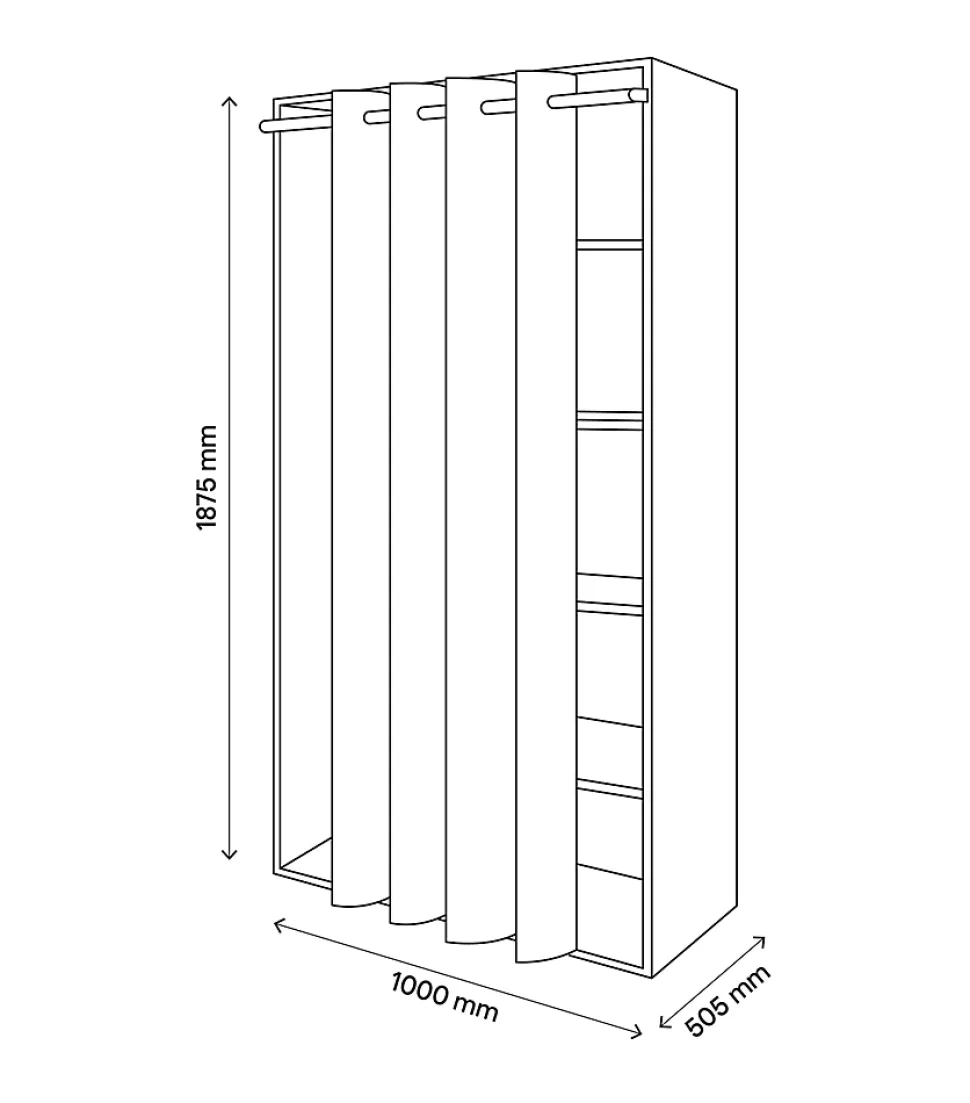 Dressing blanc avec rideau et tringle coulissante GoodHome Atomia H. 187,5 x L. 100 x P. 50,5 cm
