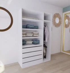 Dressing blanc double penderie et 4 tiroirs GoodHome Atomia H. 225 x L. 150 x P. 58 cm