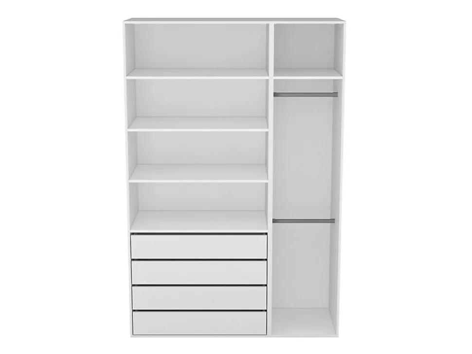 Dressing blanc double penderie et 4 tiroirs GoodHome Atomia H. 225 x L. 150 x P. 58 cm