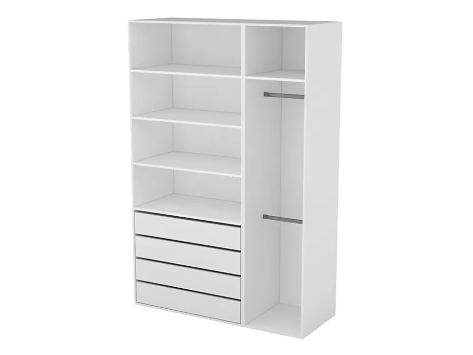 Dressing blanc double penderie et 4 tiroirs GoodHome Atomia H. 225 x L. 150 x P. 58 cm