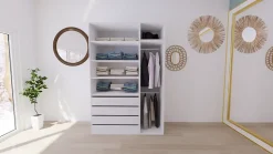 Dressing blanc double penderie et 4 tiroirs GoodHome Atomia H. 225 x L. 150 x P. 58 cm