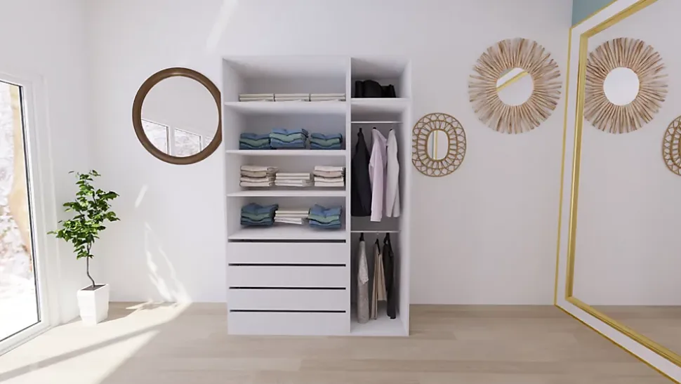 Dressing blanc double penderie et 4 tiroirs GoodHome Atomia H. 225 x L. 150 x P. 58 cm