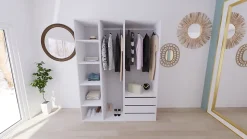 Dressing blanc double penderie 3 tiroirs GoodHome Atomia H. 225 x L. 175 x P. 58 cm