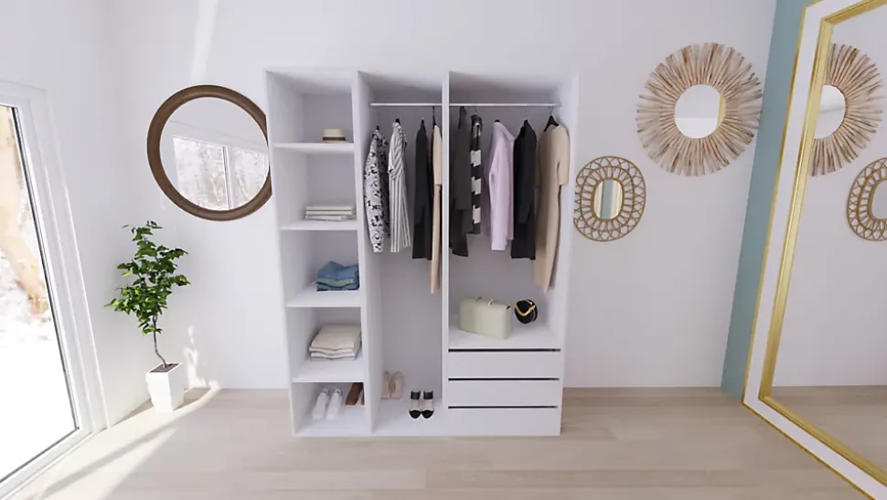 Dressing blanc double penderie 3 tiroirs GoodHome Atomia H. 225 x L. 175 x P. 58 cm