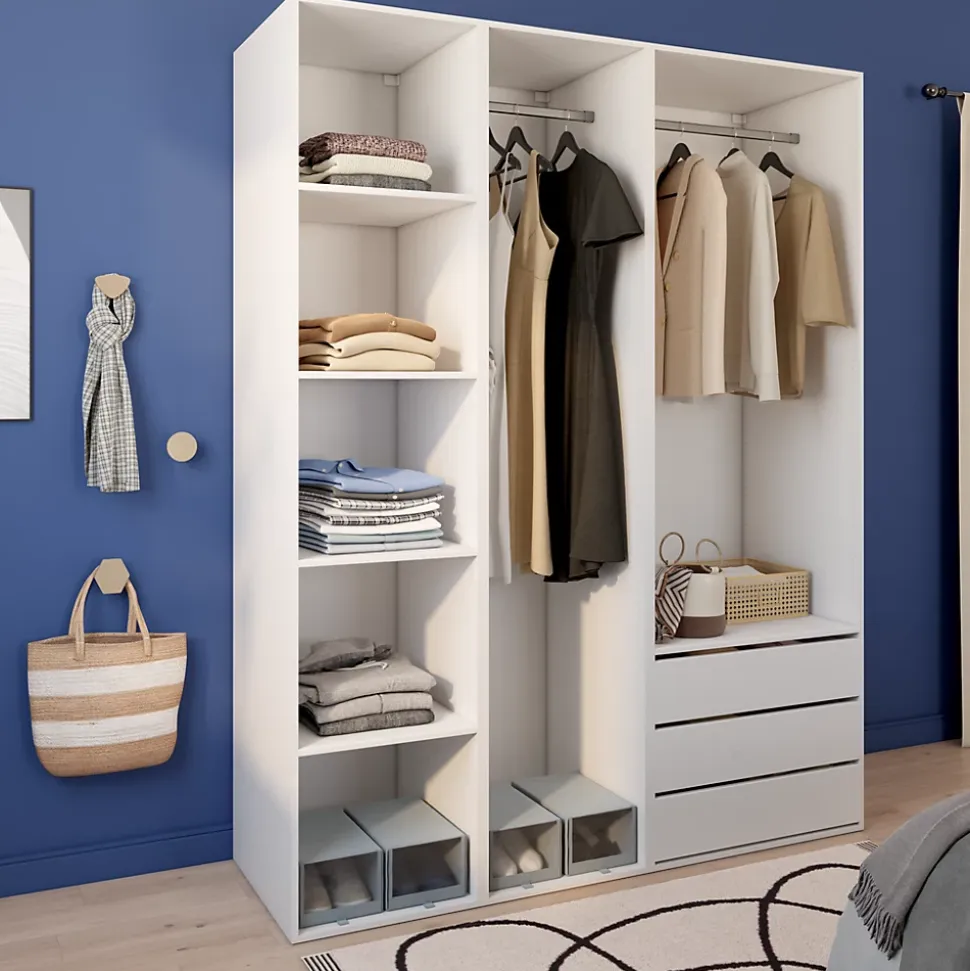 Dressing blanc double penderie 3 tiroirs GoodHome Atomia H. 225 x L. 175 x P. 58 cm