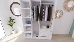 Dressing blanc double penderie 3 tiroirs GoodHome Atomia H. 225 x L. 175 x P. 58 cm