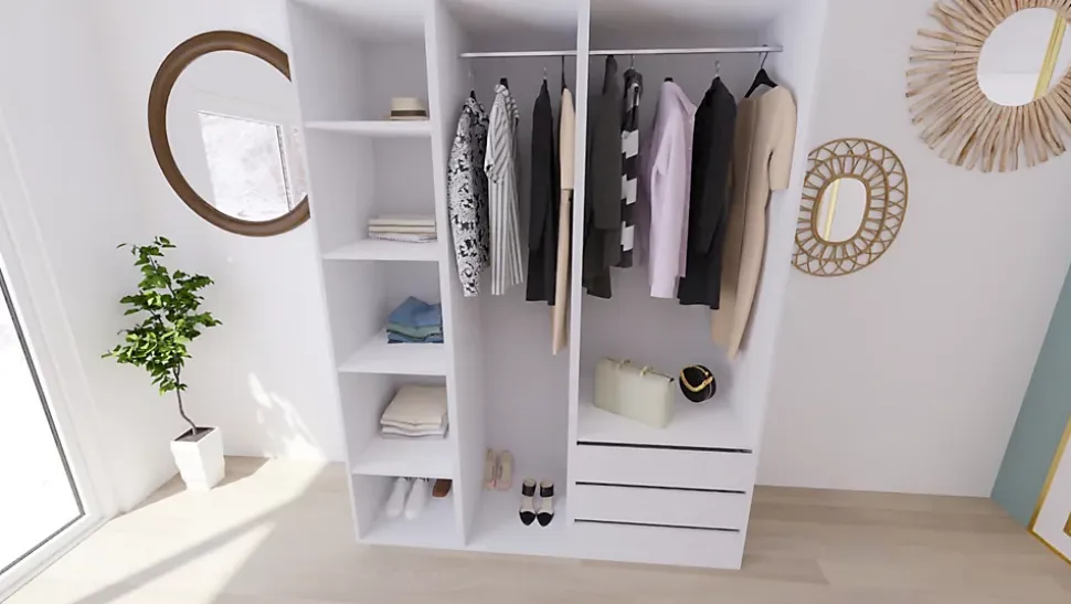 Dressing blanc double penderie 3 tiroirs GoodHome Atomia H. 225 x L. 175 x P. 58 cm