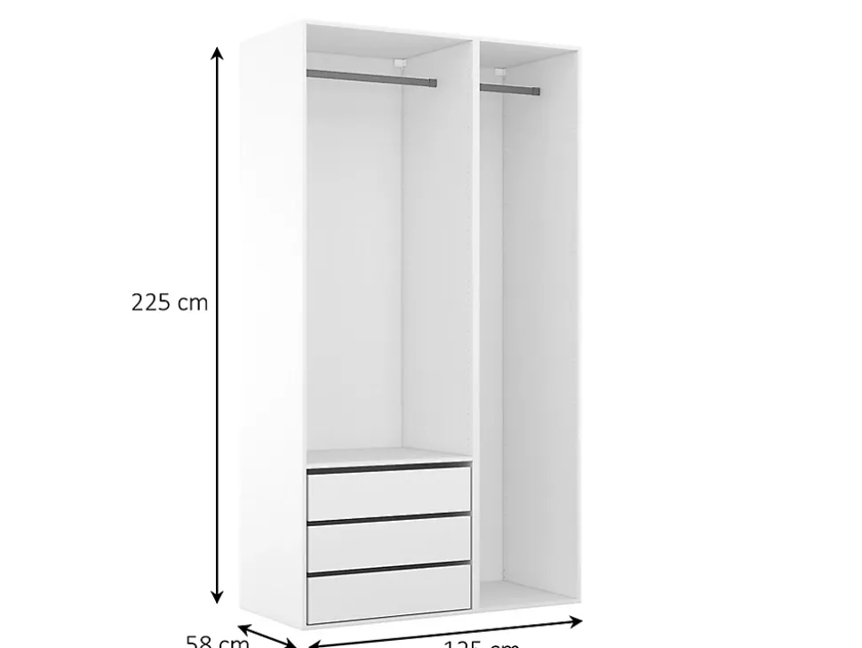 Dressing blanc double penderie 3 tiroirs GoodHome Atomia H. 225 x L. 125 x P. 58 cm