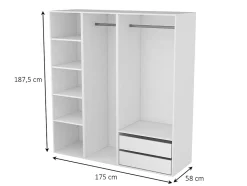 Dressing blanc double penderies et 2 tiroirs GoodHome Atomia H. 187,5 x L. 175 x P. 58 cm