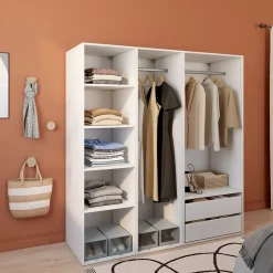Dressing blanc double penderies et 2 tiroirs GoodHome Atomia H. 187,5 x L. 175 x P. 58 cm