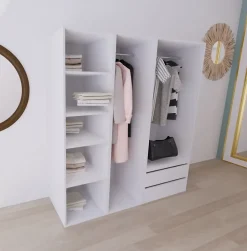 Dressing blanc double penderies et 2 tiroirs GoodHome Atomia H. 187,5 x L. 175 x P. 58 cm