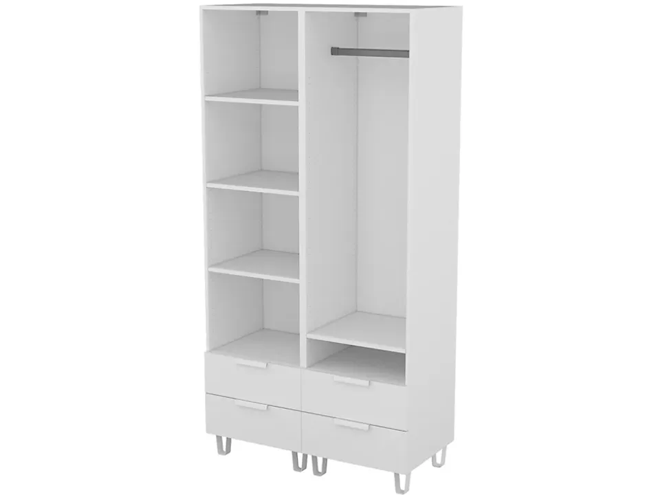 Dressing blanc sur pieds 4 tiroirs chambre enfant GoodHome Atomia H. 198,5 x L. 100 x P. 45 cm