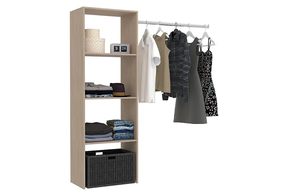Dressing bois avec 3 étagères et une penderie : 160 x 40 x 180 cm - ELYSEE
