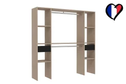 Dressing bois avec 6 étagères, 2 tiroirs et 2 penderies : 180 x 40 x 180 cm - ELYSEE