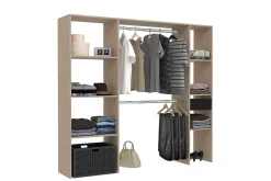 Dressing bois avec 6 étagères, 1 tiroir et 2 penderies : 198 x 40 x 180 cm - ELYSEE