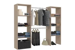 Dressing bois avec 6 étagères et 2 penderies : 220 x 40 x 180 cm - ELYSEE