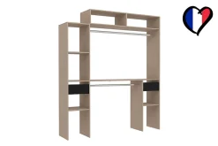 Dressing bois extensible avec 2 penderies, 4 étagères et 2 tiroirs - ELYSEE